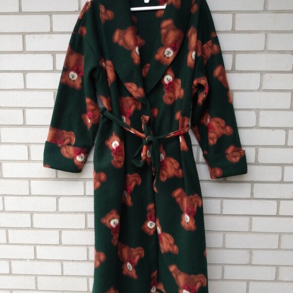 Vintage Fleece Teddy Bear Housecoat Adult Size Large Warm Winter Robe - Picture 2 of 10